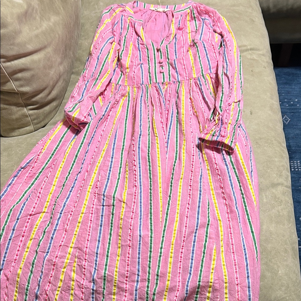 Boden Pink Striped Long-Sleeve Nightgown